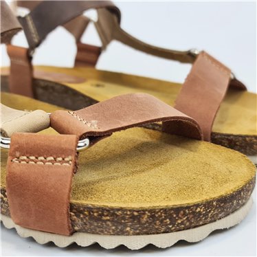 Woman Leather Flat Bio Sandals Velcro Padded Insole 879 Multileather, by Blusandal