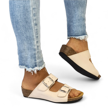 Sandalias Bio Cuña Baja Mujer Piel Plantilla Acolchada 701BLU Arena, de Blusandal