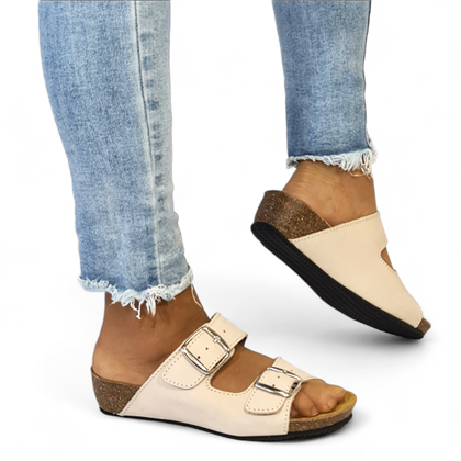 Sandalias Bio Cuña Baja Mujer Piel Plantilla Acolchada 701BLU Arena, de Blusandal
