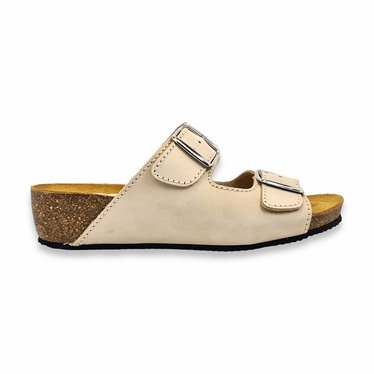 Woman Leather Low Wedged Bio Sandals Padded Insole 701 Sand, by Blusandal