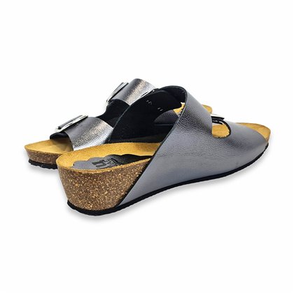 Woman Leather Low Wedged Bio Sandals Padded Insole 701 Lead, by Blusandal