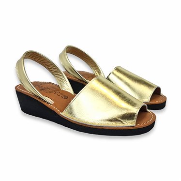 Woman Leather Wedged Menorcan Sandals Padded Insole 3190 Gold, by C. Ortuño