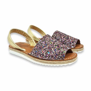 Womens Leather Platform Menorcan Sandals Glitter and Padded Insole 15275 Multicolor, by C. Ortuño
