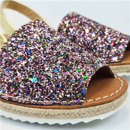 Womens Leather Platform Menorcan Sandals Glitter and Padded Insole 15275 Multicolor, by C. Ortuño