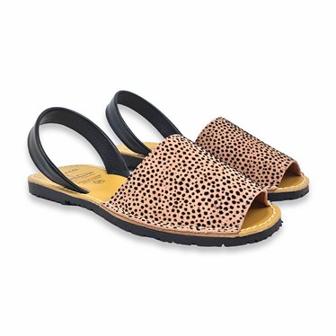 Womens Leather Flat Menorcan Sandals Animal Print 512 Nude, by C. Ortuño
