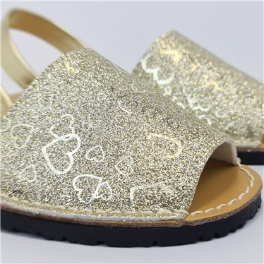 Womens Leather Flat Glitter Menorcan Sandals Hearts Patterns 496 Platinum, by C. Ortuño