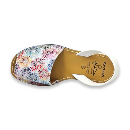 Womens Leather Flat Printed Menorcan Sandals Color Splash 505 Multicolor, by C. Ortuño