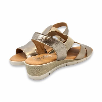 Womens Low Wedged Leather Sandals Elastic Fit Padded Insole 22AC Taupe, by Amelie