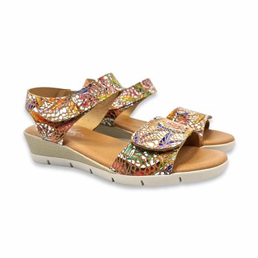 Womens Low Wedged Leather Sandals Velcro Padded Insole 21AC Multicolour, by Amelie