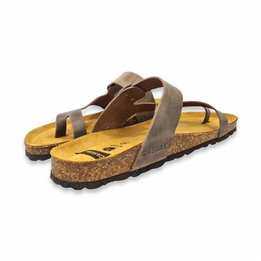 Sandalias Esclava Bio Hombre Piel Plantilla Acolchada Corcho Y Piel 72602 Taupe, de Casual