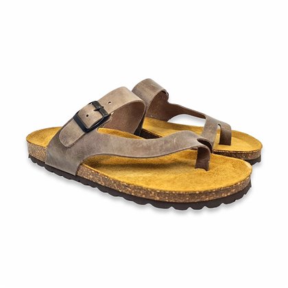 Sandalias Esclava Bio Hombre Piel Plantilla Acolchada Corcho Y Piel 72602 Taupe, de Casual