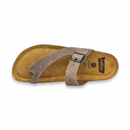Sandalias Esclava Bio Hombre Piel Plantilla Acolchada Corcho Y Piel 72602 Taupe, de Casual
