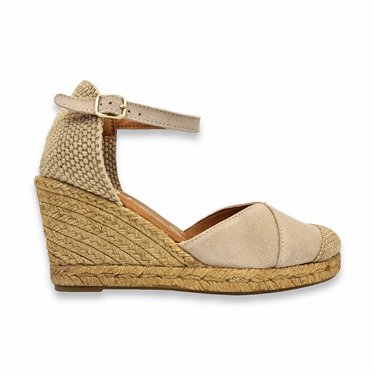 Womens Metallic Leather High Wedged Valencian Espadrilles Padded Insole 1502 Beige, by BluSandal