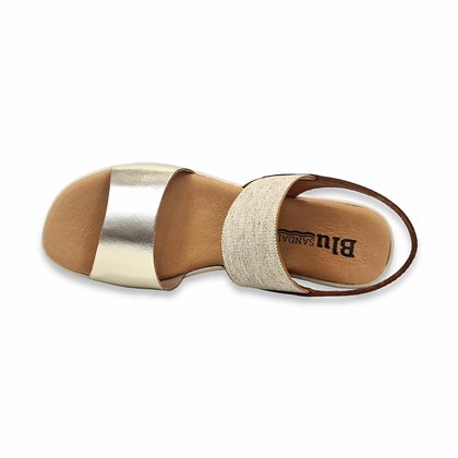 Womens Leather Low Wedged Sandals Padded Insole and Ellastic Band 1260 Platinum, by BluSandal