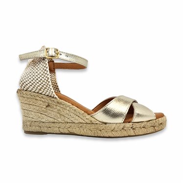 Womens Leather High Wedged Valencian Espadrilles Padded Insole 2402 Platinum, by BluSandal