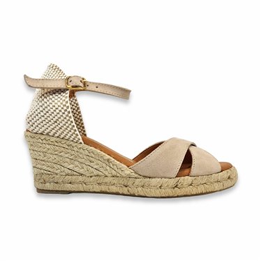 Womens Leather High Wedged Valencian Espadrilles Padded Insole 2402 Beige, by BluSandal