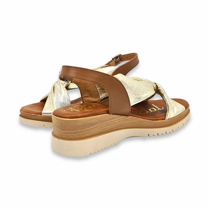 Womens Leather Low Wedged Sandals Padded Insole 921 Platinum, by Blusandal