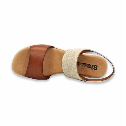 Womens Leather Low Wedged Sandals Padded Insole and Ellastic Band 1260 Leather, by BluSandal