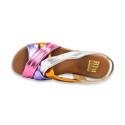 Womens Low Wedged Sandals Antimicrobial Padded Insole 12302 Multicolor, by BluSandal