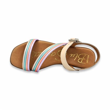 Womens Leather Flat Sandals Padded Insole 918 Multicolor, by BluSandal