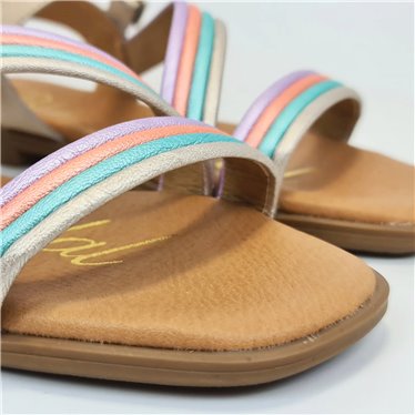 Womens Leather Flat Sandals Padded Insole 918 Multicolor, by BluSandal
