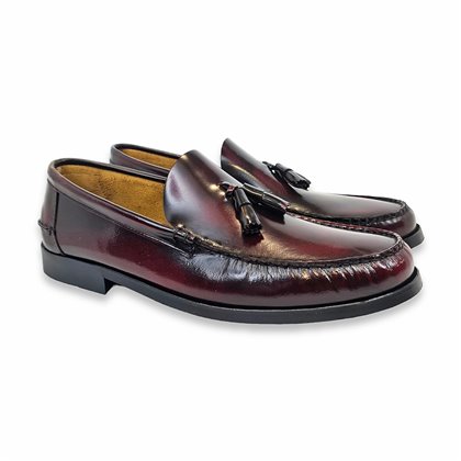 Men's Leather Tasseled Loafers Big Sizes Available Rubber Sole 14029 Burgundy, by DJ Santa