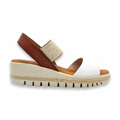 Sandalias Cuña Baja Mujer Piel Plantilla Acolchada Y Elásticos 1260 Blanco, de Blusandal