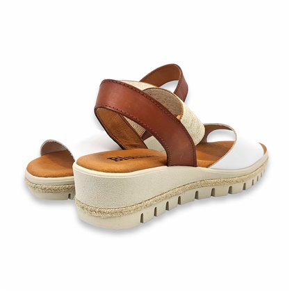 Sandalias Cuña Baja Mujer Piel Plantilla Acolchada Y Elásticos 1260 Blanco, de Blusandal