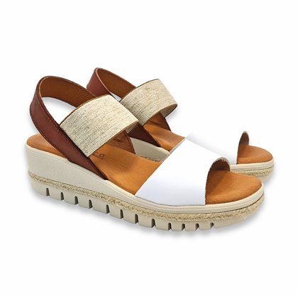 Sandalias Cuña Baja Mujer Piel Plantilla Acolchada Y Elásticos 1260 Blanco, de Blusandal