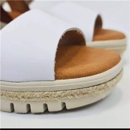 Sandalias Cuña Baja Mujer Piel Plantilla Acolchada Y Elásticos 1260 Blanco, de Blusandal