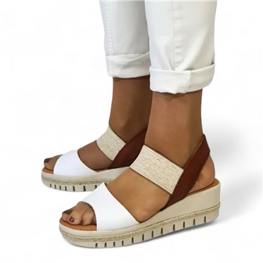 Sandalias Cuña Baja Mujer Piel Plantilla Acolchada Y Elásticos 1260 Blanco, de Blusandal