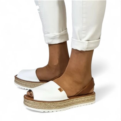 Woman Leather Menorcan Sandals Esparto Sole 9201 White, by C. Ortuño