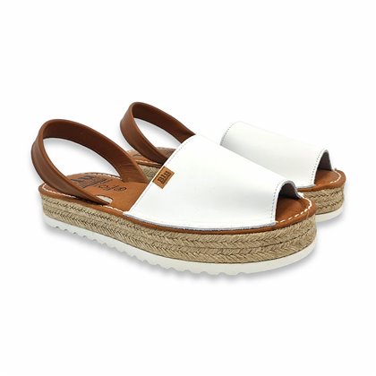 Woman Leather Menorcan Sandals Esparto Sole 9201 White, by C. Ortuño