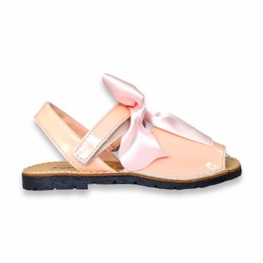 Girls Patent Leather Menorcan Sandals Satin Bow Velcro 206 Pink, by AngelitoS