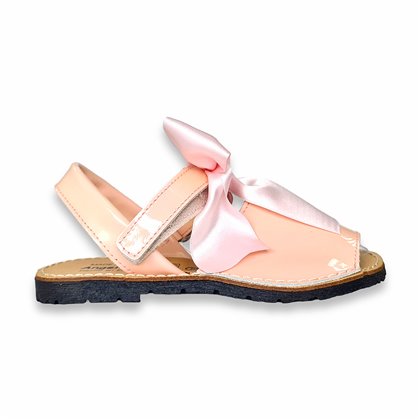 Girls Patent Leather Menorcan Sandals Satin Bow Velcro 206 Pink, by AngelitoS