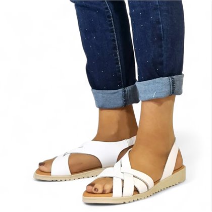 Sandalias Cuña Baja Mujer Piel Plantilla Acolchada 24925 Blanco, de Blusandal