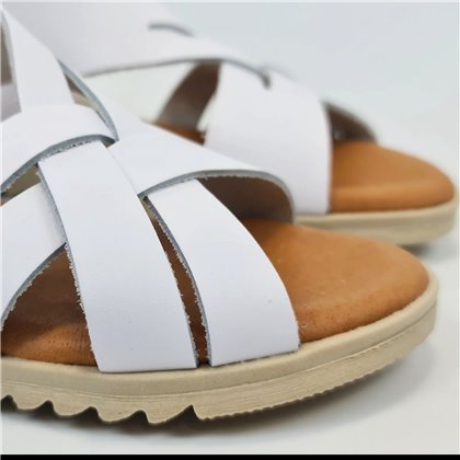 Sandalias Cuña Baja Mujer Piel Plantilla Acolchada 24925 Blanco, de Blusandal