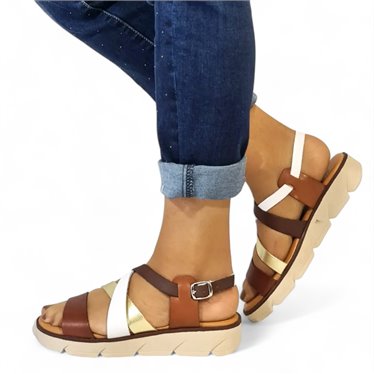 Sandalias Cuña Baja Mujer Piel Plantilla Acolchada 24106 Multicuero, de Blusandal