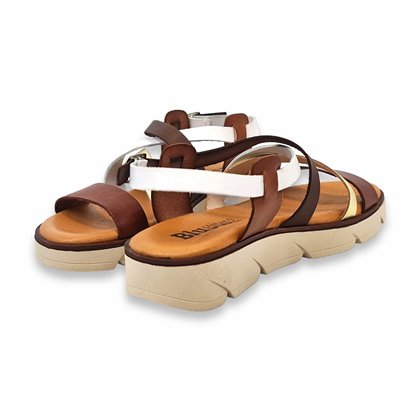 Sandalias Cuña Baja Mujer Piel Plantilla Acolchada 24106 Multicuero, de Blusandal