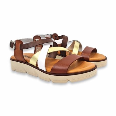 Womens Low Wedge Sandals with Padded Insole 24106 Multileather, by Blusandal