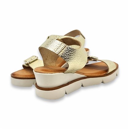Womens Low Wedge Metallic Leather Sandals, Padded Insole 22BLU Platinum, by Blusandal
