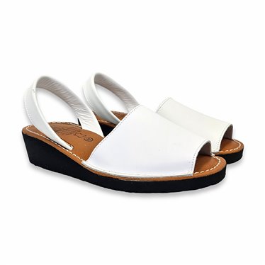 Womens Leather Wedge Menorcan Sandals Padded Insole 2211 White, by C. Ortuño