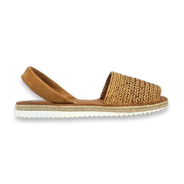 Womens Flat Menorcan Sandals Leather and Raffia Padded Insole 15550 Leather, by C. Ortuño