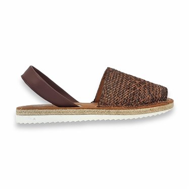 Womens Flat Menorcan Sandals Leather and Raffia Padded Insole 15550 Brown, by C. Ortuño