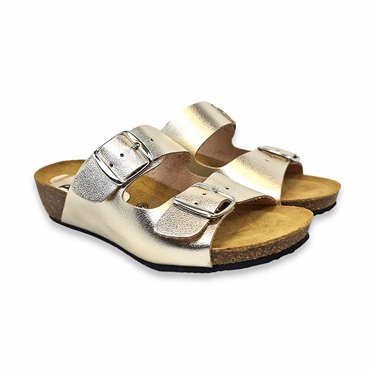 Woman Leather Low Wedged Bio Sandals Padded Insole 701 Platinum, by Blusandal