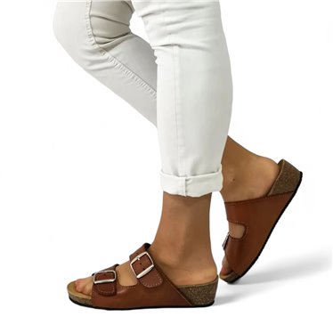 Sandalias Bio Cuña Baja Mujer Piel Plantilla Acolchada 701BLU Cuero, de Blusandal
