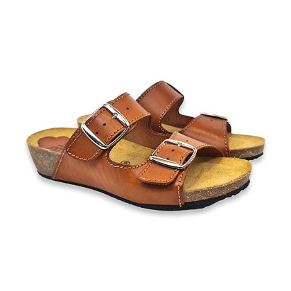Sandalias Bio Cuña Baja Mujer Piel Plantilla Acolchada 701BLU Cuero, de Blusandal