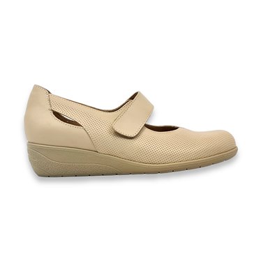 Women's Low Wedge Mary Jane Shoes Leather Removable Insole 71TP Beige, by Tupié