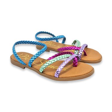 Womens Leather Flat Sandals Padded Inosle 930 Multicolor, by BluSandal