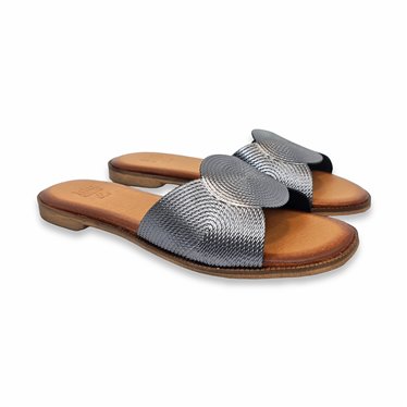 Womens Flip-Flop Style Flat Sandals in Embossed Leather 201 Lead, by BluSandal